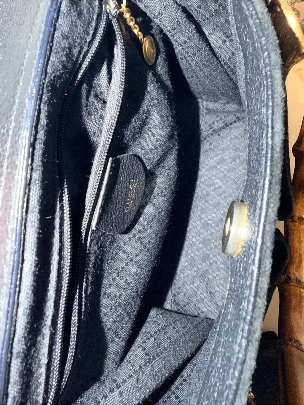 Gucci Black Suede Handbag with Bamboo Handles